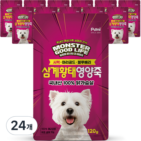 푸르미 강아지 몬스터 굿 라이프 영양죽, 삼계황태, 120g, 24개