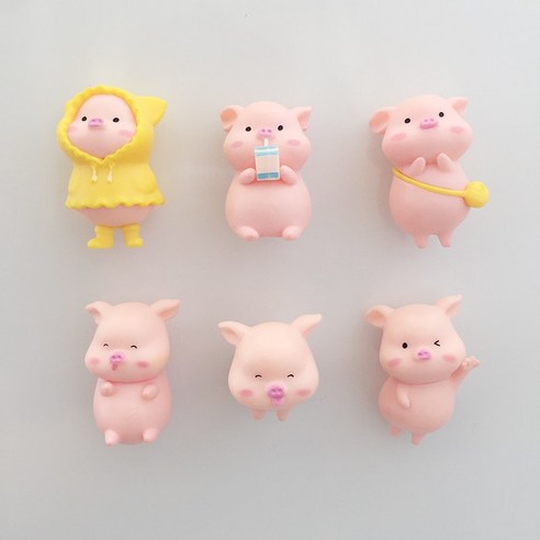 창조적 인 만화 스테레오 귀여운 돼지 냉장고 자석 동물 홈 장식 자석, 핑크 1 세트 6, 작은