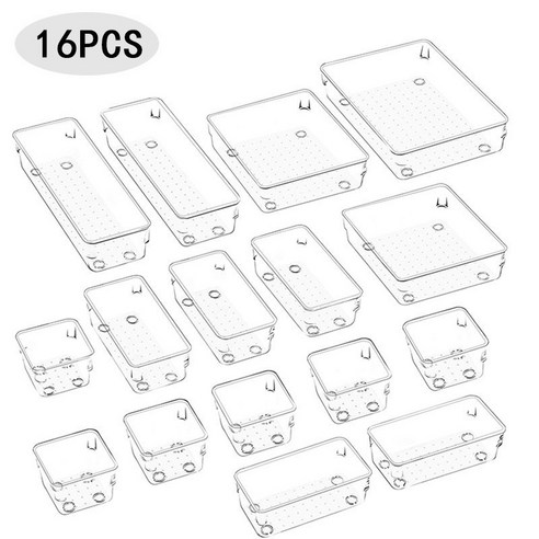소하피 다용도 수납정리용품 투명 아크릴 보관 정리 수납함 5종사이즈 16개입, 투명16개