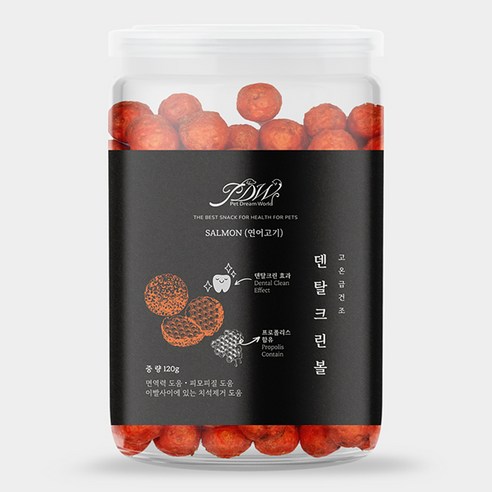 강아지 덴탈 크린 볼 간식, 연어고기, 120g, 6개