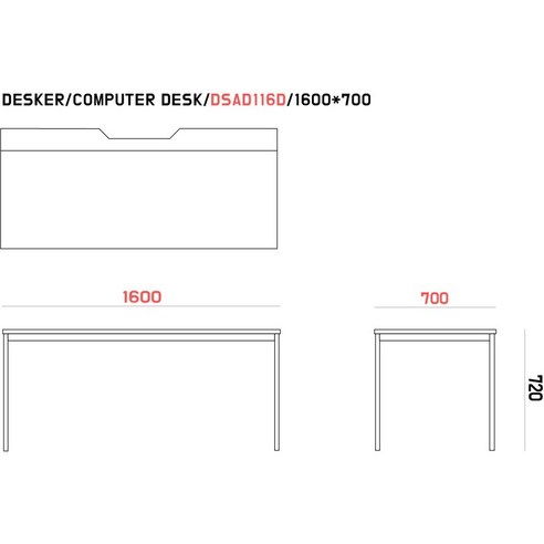 카이젠스 데스커 ﻿DSAD116D 컴퓨터 책상(COMPUTER DESK) 1600*700 맞춤제작 가죽매트 DSK(C)-25, 클래식블랙