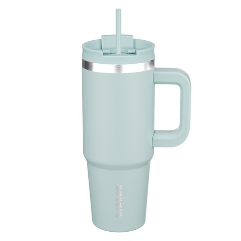 bjpkpk 스테인리스 스틸 핸들 보온컵 빨대 포함, 헤이즈 블루, 1개, 900ml