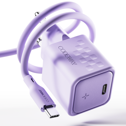 코드웨이 C타입 30W 초고속 충전기 + 60W C to C 1.8m 케이블, 1세트, 라벤더 퍼플