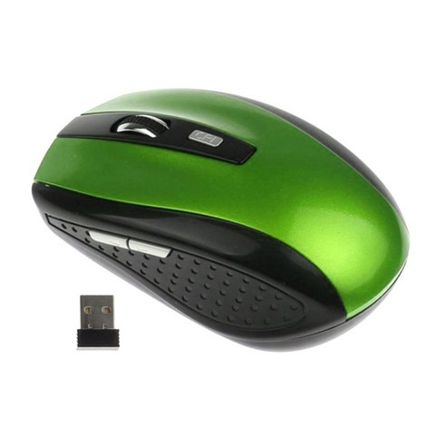 2.4GHz 무선 광 마우스 USB 2.0 수신기 6 버튼 1800 인치 당 점 PC 용 녹색, 설명, ABS 플라스틱