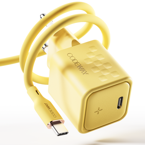 코드웨이 C타입 30W 초고속 충전기 + 60W C to C 1.8m 케이블, 1세트, 레몬 옐로우