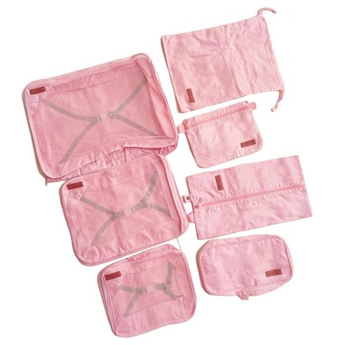 7 여행 포장 큐브 세트 보관 가방 세트 케이스 주최자, 분홍, 크기가 큰, 옥스포드 천