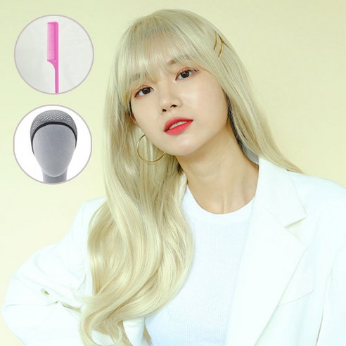 가발매니아 밀키웨이브 66cm 더 썸 위그 통가발 전체가발 (고열사)+가발망1개+꼬리빗 1개, 바닐라크림(금발)