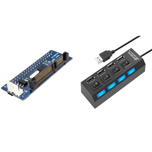 변환기 40 핀 IDE 여성 SATA 22 핀 남성 어댑터 PATA SATA 카드 및 4 포트 USB 허브 분배기 USB 2.0 허브 LED, 하나, 블루 & 블랙