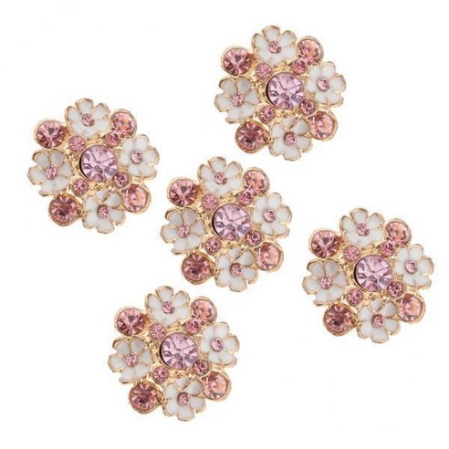 4-30pack 5 조각 꽃 라인 석 생크 버튼 바느질 공예 23mm, 모조 다이아몬드 금속, 여러 가지 빛깔의