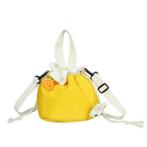 작은 가방 여성 패션 귀여운 텍스처 버킷 가방 캐주얼 어깨 메신저 캔버스 가방 노란색
