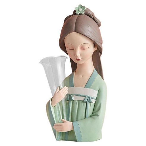 다기능 여자 펜 홀더 동상 편지지 주최자 장식 수지 꽃 용기 화장대 식당 크리스마스 장식, 연한 초록색