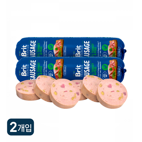 브릿 프리미엄 독 화식 강아지 사료 소세지, 2개, 800g, 칠면조&완두콩