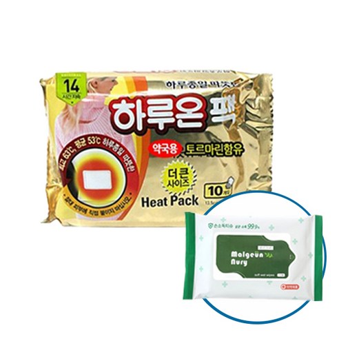 하루온 핫팩 붙이는 타입 50g, 10개입+맑은누리손소독티슈