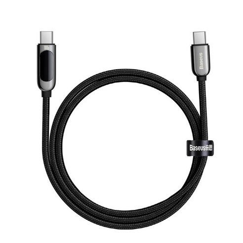 베이스어스 CATSK-C0 LED 디스플레이 100W C to C 초고속 충전 데이타 케이블 2M, 블랙