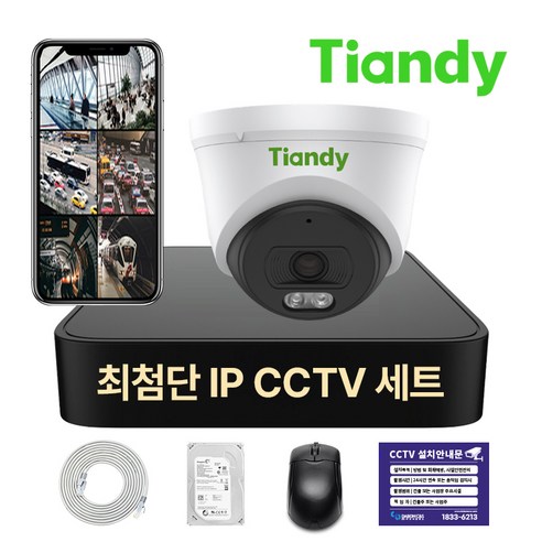 티앤디 400만화소 IP CCTV 녹화기 세트 PoE 지원 HDD 1TB 포함, 실외 카메라 1대세트