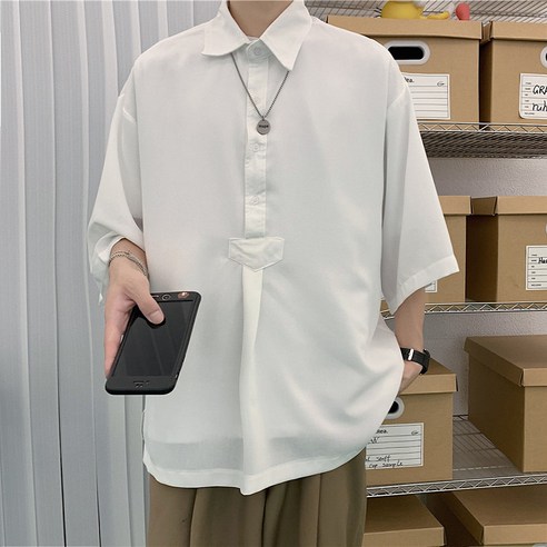 여름 tide 남성용 반팔 폴로 셔츠 홍콩 스타일 버전 트렌드 느슨한 커플 5 점 티셔츠 셔츠