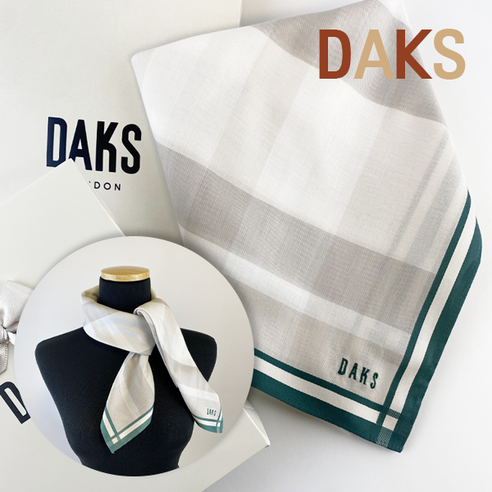 [매장정품] DAKS 닥스 체크무늬 스카프 면100% 사각 그린 선물포장