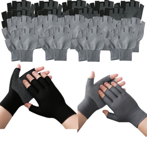 다용도 사용 가능한 등산, 운동, 낚시, 운전, 엠보싱 작업용 도트 반장갑 세트 20쌍, 블랙 10쌍, 그레이 10쌍, 1세트 미끄럼방지장갑