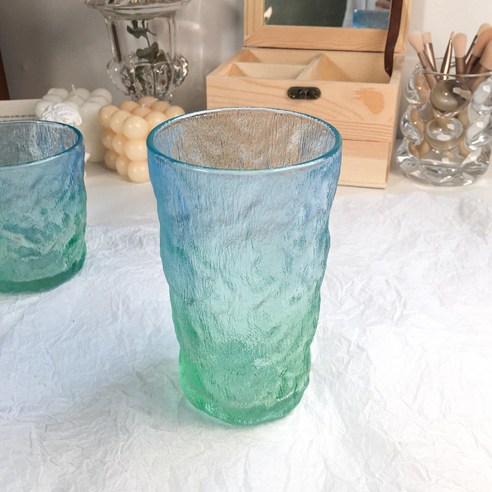 DFMEI 빙하 곡물 유리 젖빛 가정용 물 컵 여성 우유 커피 컵 맥주 컵 주스 식수 컵, DFMEI 그라디언트 높은 350Ml(2 Pcs)