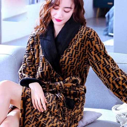 [SW] 여성 가운 겨울용 따뜻한 코랄 플리스 나이트 드레스 잠옷 여성 잠옷 홈 의류 꽃무늬 드레싱 그론 기모노 호텔 목욕 가운, M(160cm), Pd
