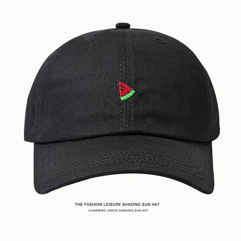 일본식 레트로 스트리트 헤비 수박 수 놓은 모자 여성 아메리칸 스타일 소프트 탑 패션 브랜드 캐주얼 툴링 야구 모자 남성, 수박 오리 혀 블랙