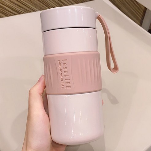 커피 동행 컵 귀여운 일본 스타일 보온병 Ins 간단한 고등학생 여성 고가 차 컵, 핑크 400Ml (차 필터), 단일 컵