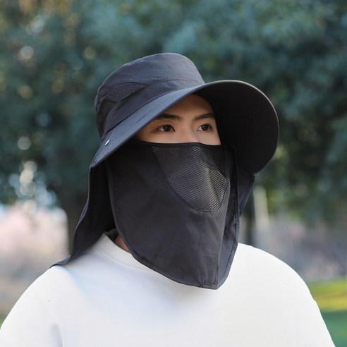 뷰틱스 자외선 차단 챙 넓은 햇빛가리개 등산 모자, 진 블랙