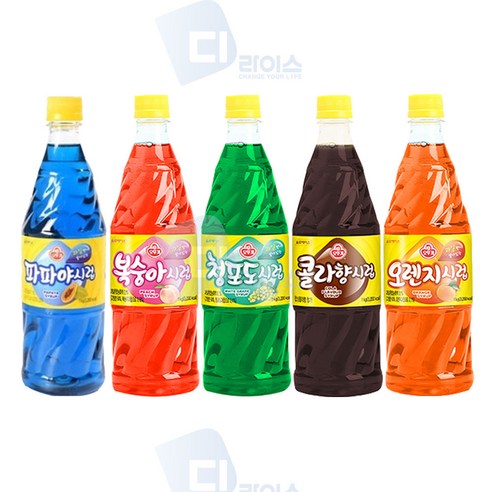 오뚜기시럽 5종세트 슬러시원액 과일향 오렌지 콜라 파파야, 1개