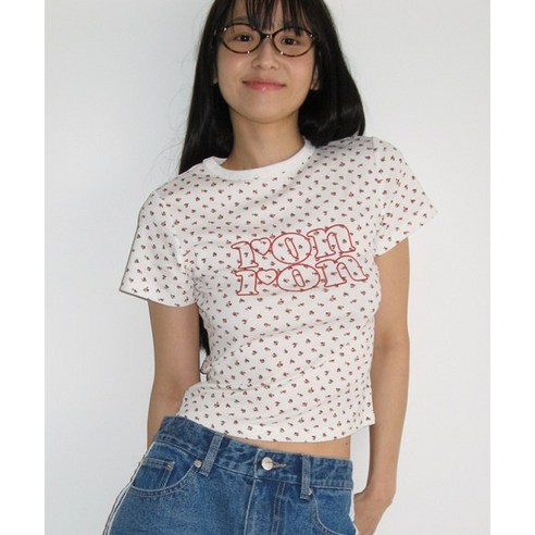 Tシャツ・カットソー RONRON FLORAL LOGO SLIM CROP T SHIRT WHITE RR25BST4276WH RONRON FLORAL LOGO SLIM CROP T SHIRT WHITERR25T4276WH - 상의