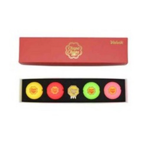 볼빅 츄파춥스 컬러 골프공 4p + 볼마커 + 박스 레드, 1세트, 혼합색상