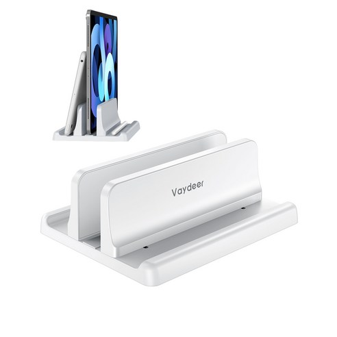 Vaydeer 수직 노트북 스탠드 홀더 플라스틱 조절식 데스크탑 노트북 도크 공간 절약형 3 in 1 - 모든 MacBook Pro Air Mac HP Dell Micros, White, 1개