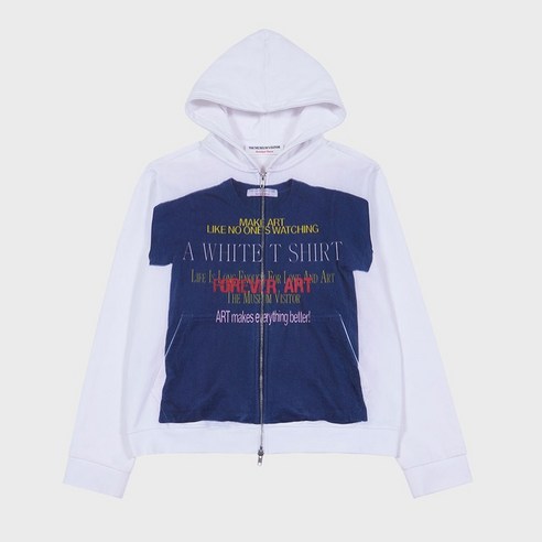 더뮤지엄비지터 LETTERING T-SHIRTS PRINTED ZIP UP HOODY (WHITE)