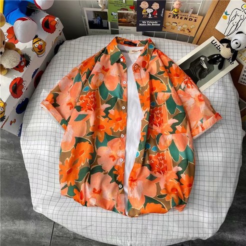 하와이 비치 플라워 셔츠 반팔 남성 여름 루즈한 트렌드 패션 캐주얼 셔츠