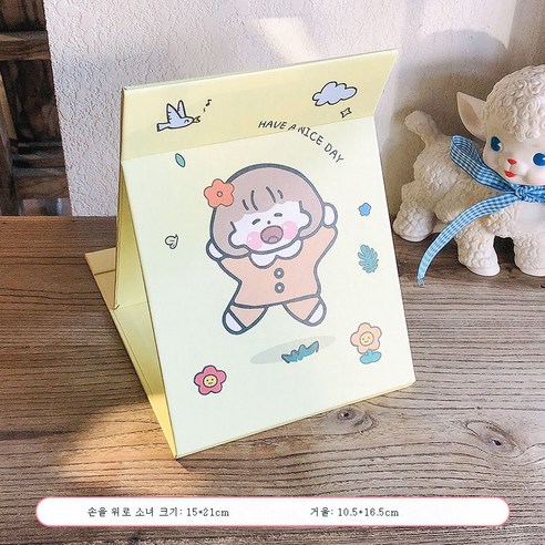 DFMEI 데스크탑 메이크업 거울 데스크탑은 대형 접이식 작은 거울 여성 기숙사 휴대용 휴대용 드레싱 거울을 서있을 수 있습니다., DFMEI 소녀 손을 높이