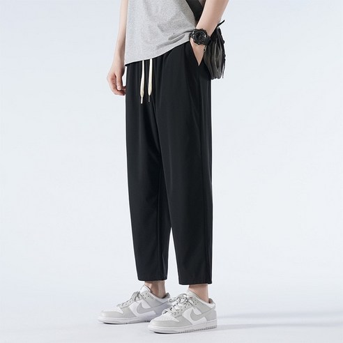 이세이플리츠 주름치마 남성용 아이스 실크 캐주얼 얇은 통기성 스포츠 긴 단색 속건성 루즈핏 테이퍼 여름