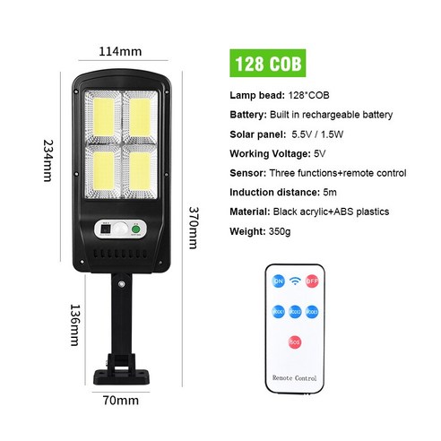 [KHTE]센서 스마트 원격 제어 라이저 야외 태양광 조명, non control_128COB-2200mAh