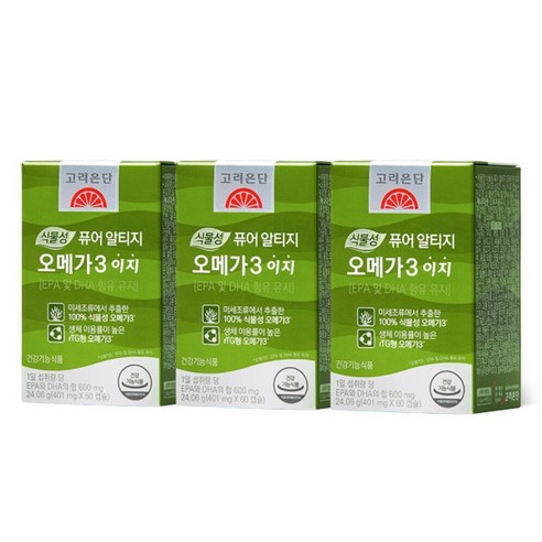 퓨어 알티지 DHA 오메가3 751mg x 60캡슐 고려은단 rTG 식물성캡슐 X 3개 3개월분, 60정