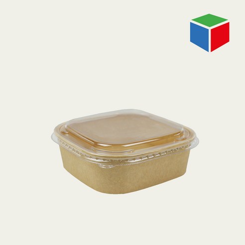 종이용기 KS-1732 (정사각/크라프트/PET뚜껑)-1000ml 50개, 1세트