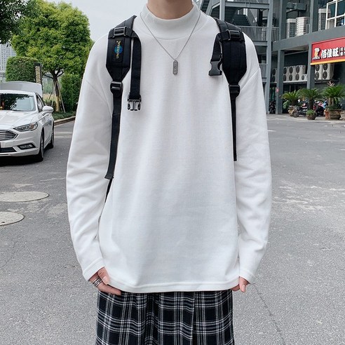 가을 겨울 ins 홍콩풍 반 터틀넥 긴팔 티셔츠 오버핏 긴팔 티셔츠