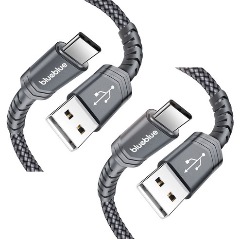 블루블루 C타입 프리미엄 USB 3A 고속충전 케이블 3M 2개입, 그레이