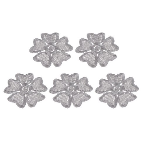 패치에 5 조각 수 놓은 꽃 꽃 봉제 배지 패브릭 가방 의류 아플리케 DIY 공예, 그레이, 폴리 에스터