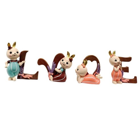 Bastera 4pcs 발렌타인 데이 만화 토끼 편지 사랑 인형 귀여운 크리 에이 티브 수지 장식품 공예 홈 장식, 색상