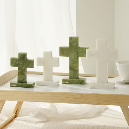 [뜻깊은 선물 집들이 선물 인테리어소품 옥으로만든십자가 예배용 탁상용] 아토제이드 옥 베이직 십자가 L/S, 그린