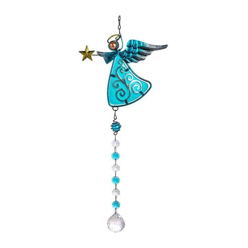 프리미엄 45cm 크리스탈 천사 창 매달려 펜던트 안뜰 파티오 베란다 장식 windchime 태양 광 반사판, 푸른, 결정