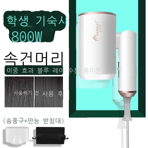 전기 드라이어 가정용 정음 헤어 케어 고성능 음이온 부상 없는 기숙사용 휴대용 접이식 드라이어, 흰색 800W