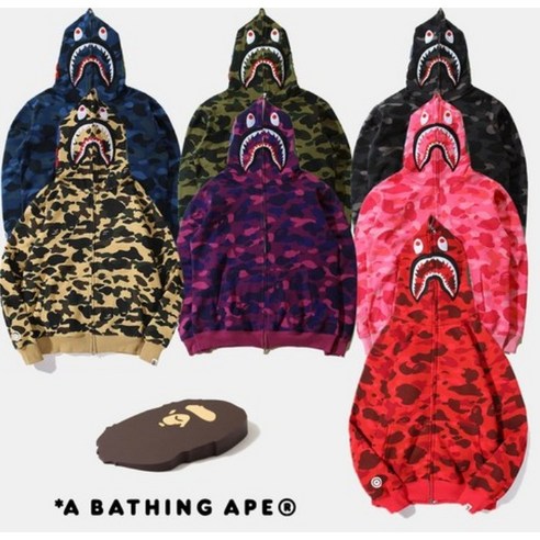 Bape 베이프 샤크후드 후드 집업 남여 공용 캐주얼 카모 커플룩 샤크 기모후드집업