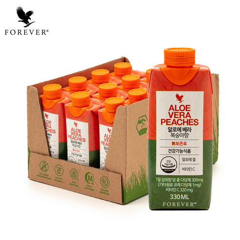 포에버리빙 알로에 베라 복숭아향 음료 330ml x 12개 (총 3,960ml) – 한국 공식 판매처 포에버앤에버디올