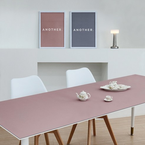 프리미엄 양면 가죽 방수 식탁보 테이블보 식탁매트, 60x140cm, 아이보리/브라운