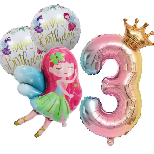 파파 파티 생일파티 숫자 풍선 세트, 1세트, 요정 3