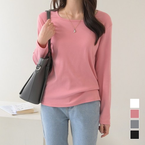 데일리앤 페어 여성 스퀘어넥 티셔츠 봄가을 면 베이직 무지 이너 긴팔 티